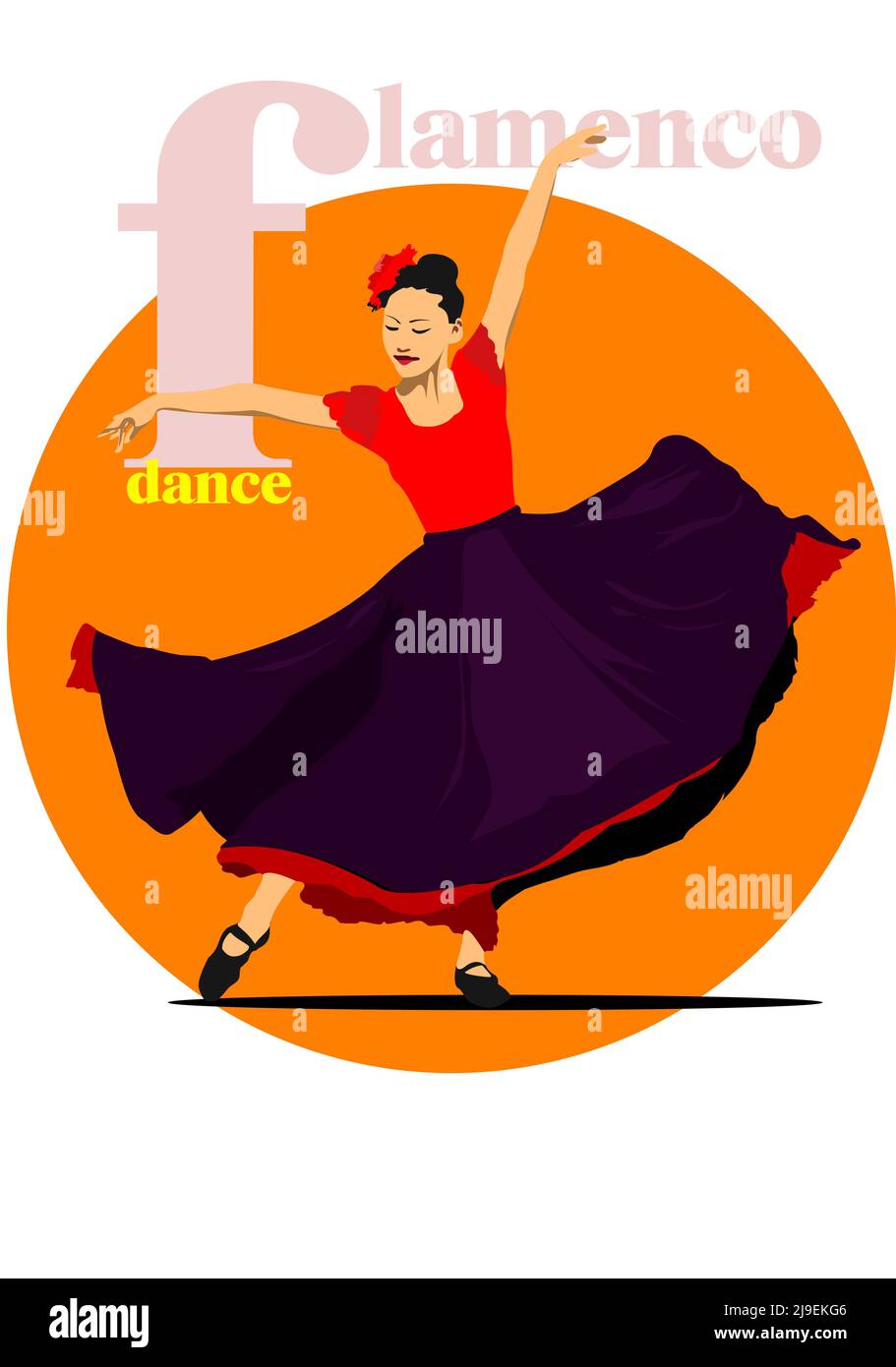 Belle jeune femme dansant le flamenco. Illustration 3d vectorielle Illustration de Vecteur