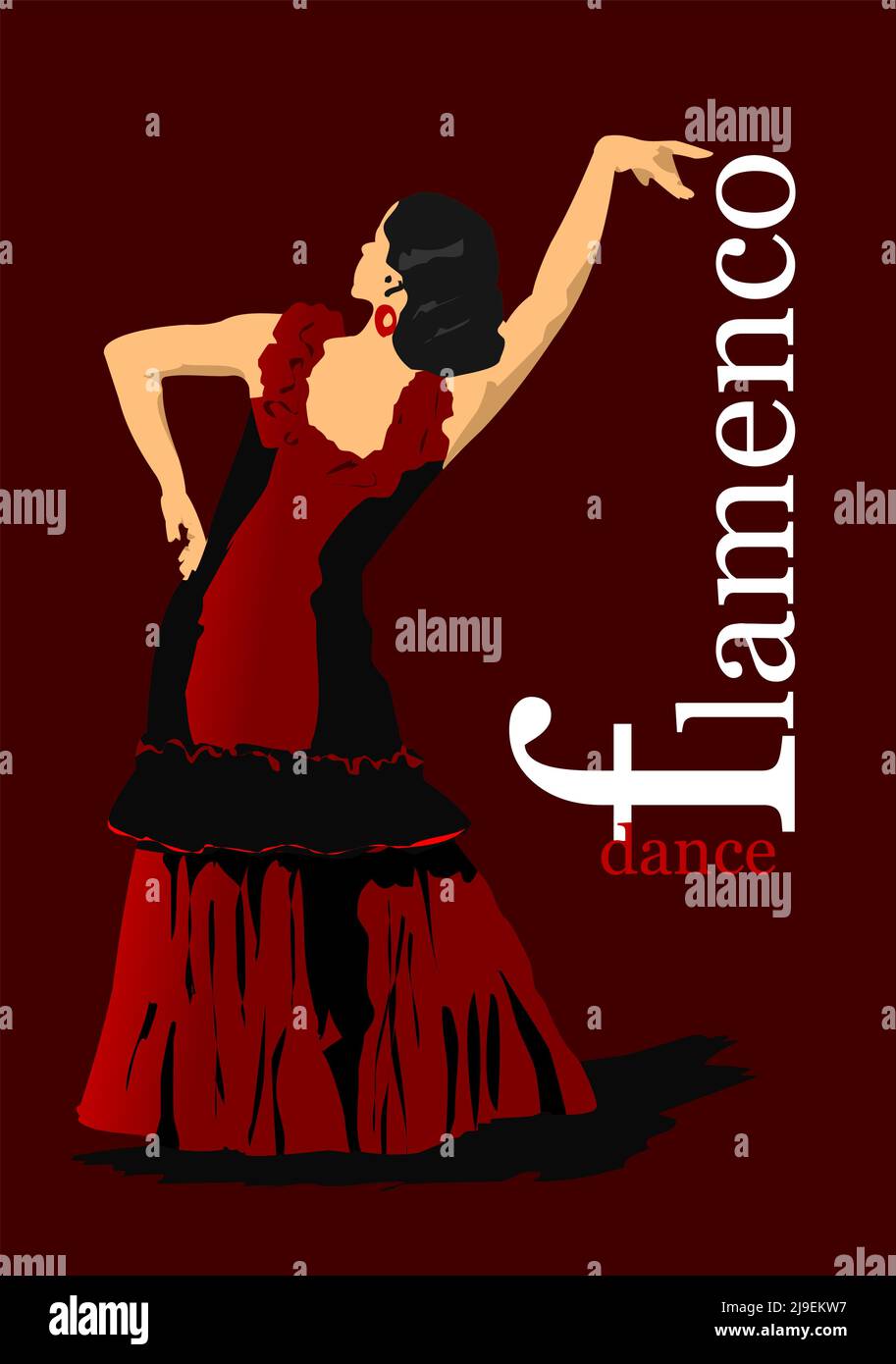 Belle jeune femme dansant le flamenco. Illustration 3d vectorielle Illustration de Vecteur