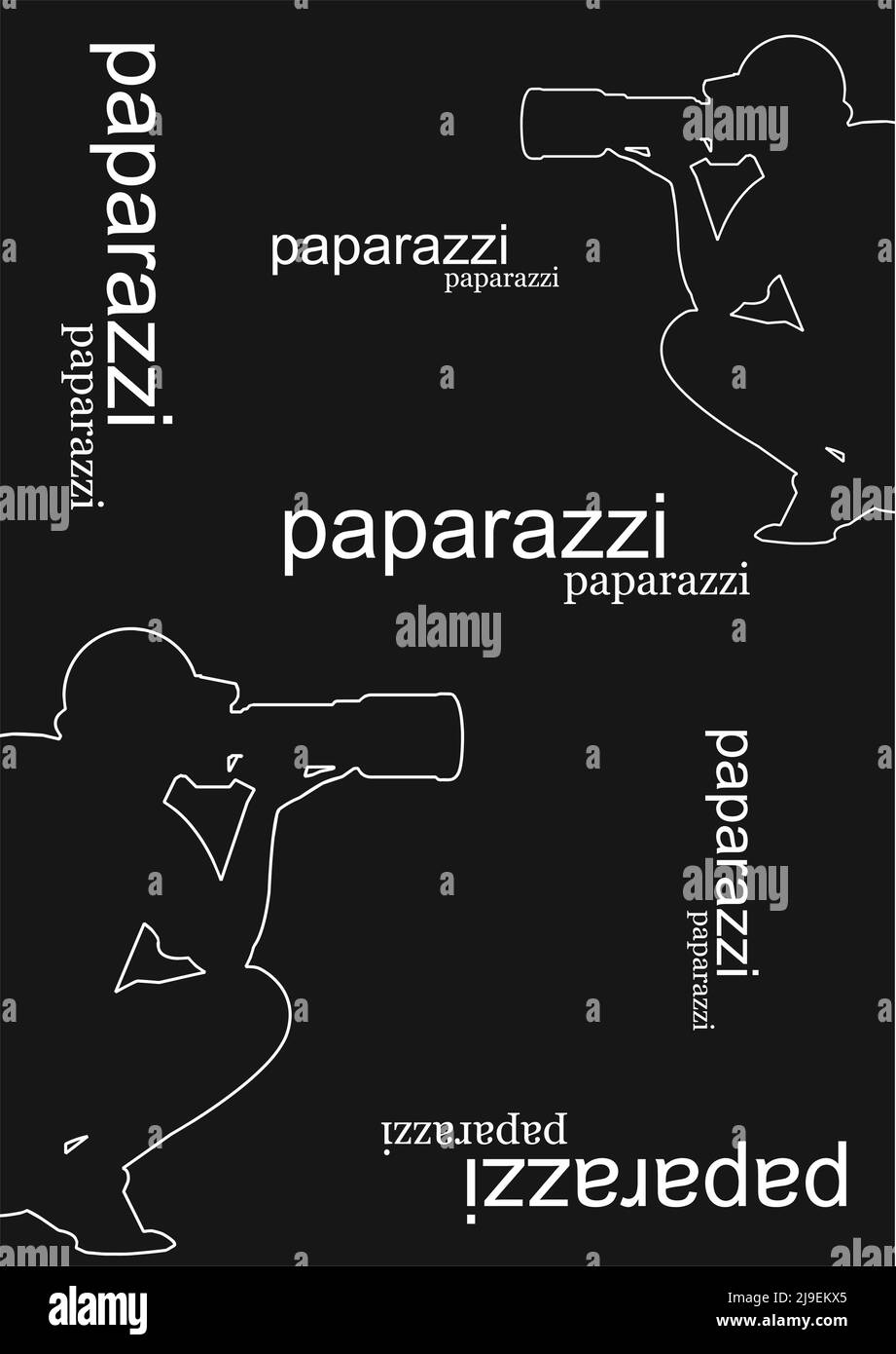 Silhouettes paparazzi isolées sur noir. Illustration d'affiche vectorielle Illustration de Vecteur