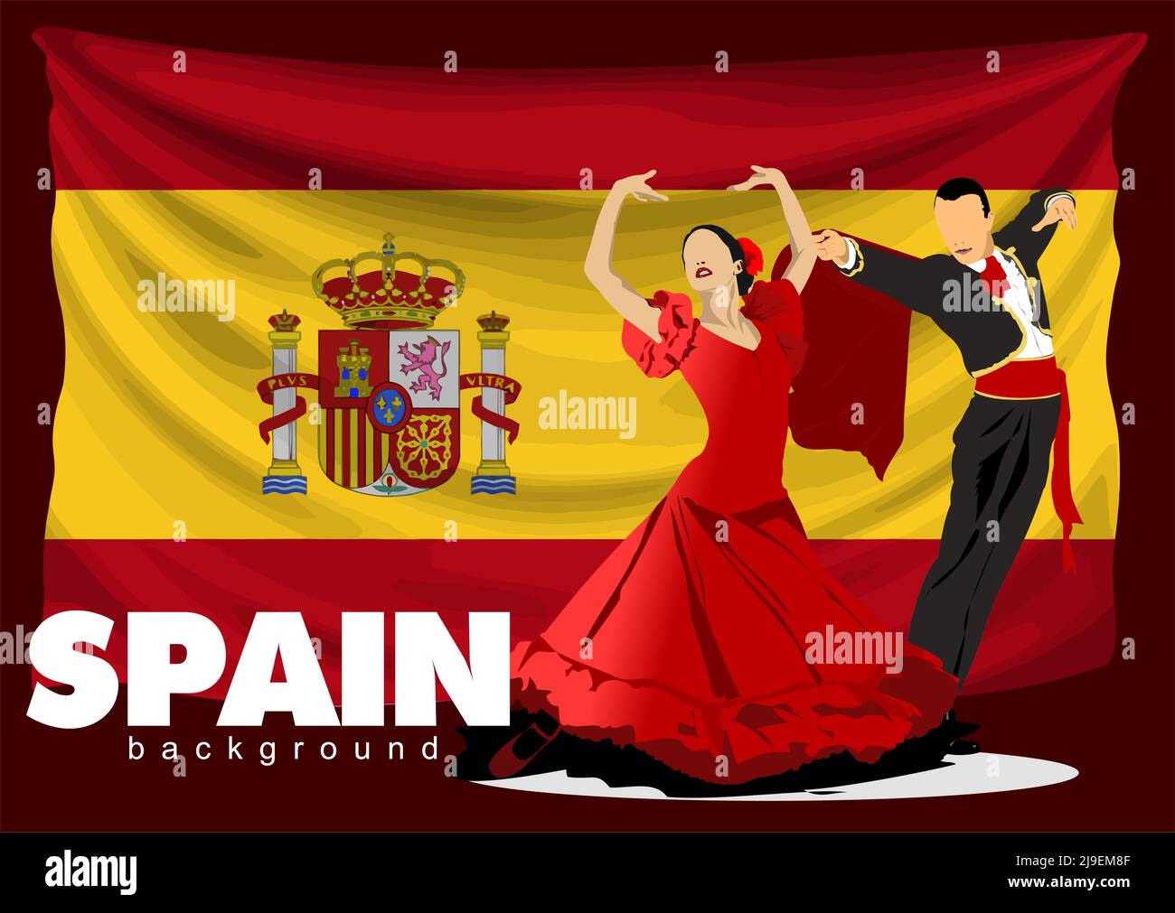 Couple dansant le flamenco sur fond de drapeau espagnol. Illustration de Vector 3D Illustration de Vecteur
