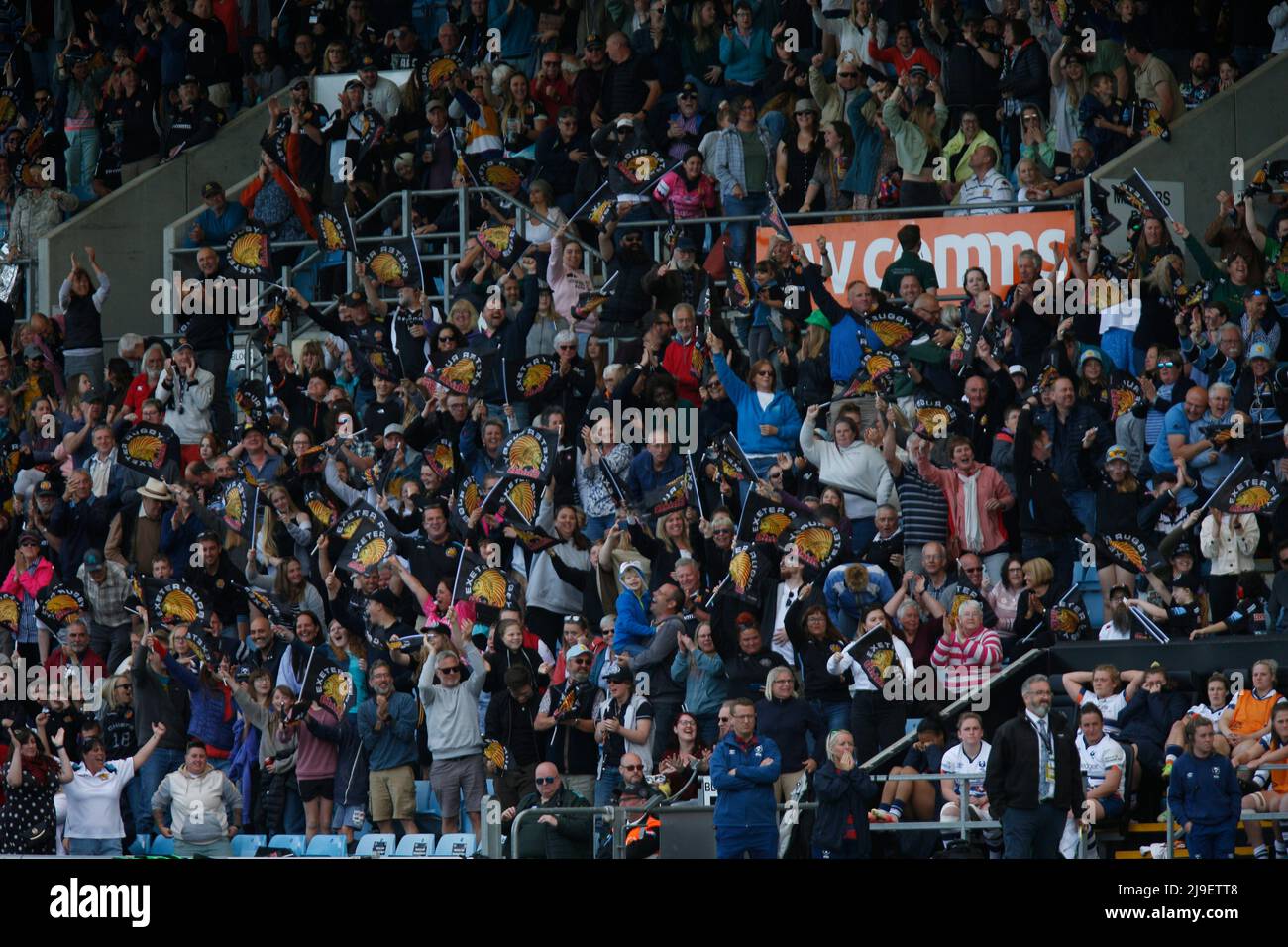 Exeter, Devon, Royaume-Uni. 22nd mai 2022. Les fans d'Exeter Chiefs fêtent leur victoire et se rendent à la finale du Premier 15s à Worcester Women's Allianz Premier semi final - Exeter Chiefs Women / Bristol Bears Women - Dimanche 22nd Mai 2022 - Sandy Park - Exeter, Dimanche 22 Mai, 2022 - Sandy Park - Exeter - Royaume-Uni crédit photo obligatoire: Martin Edwards crédit: Martin Edwards/Alay Live News Banque D'Images