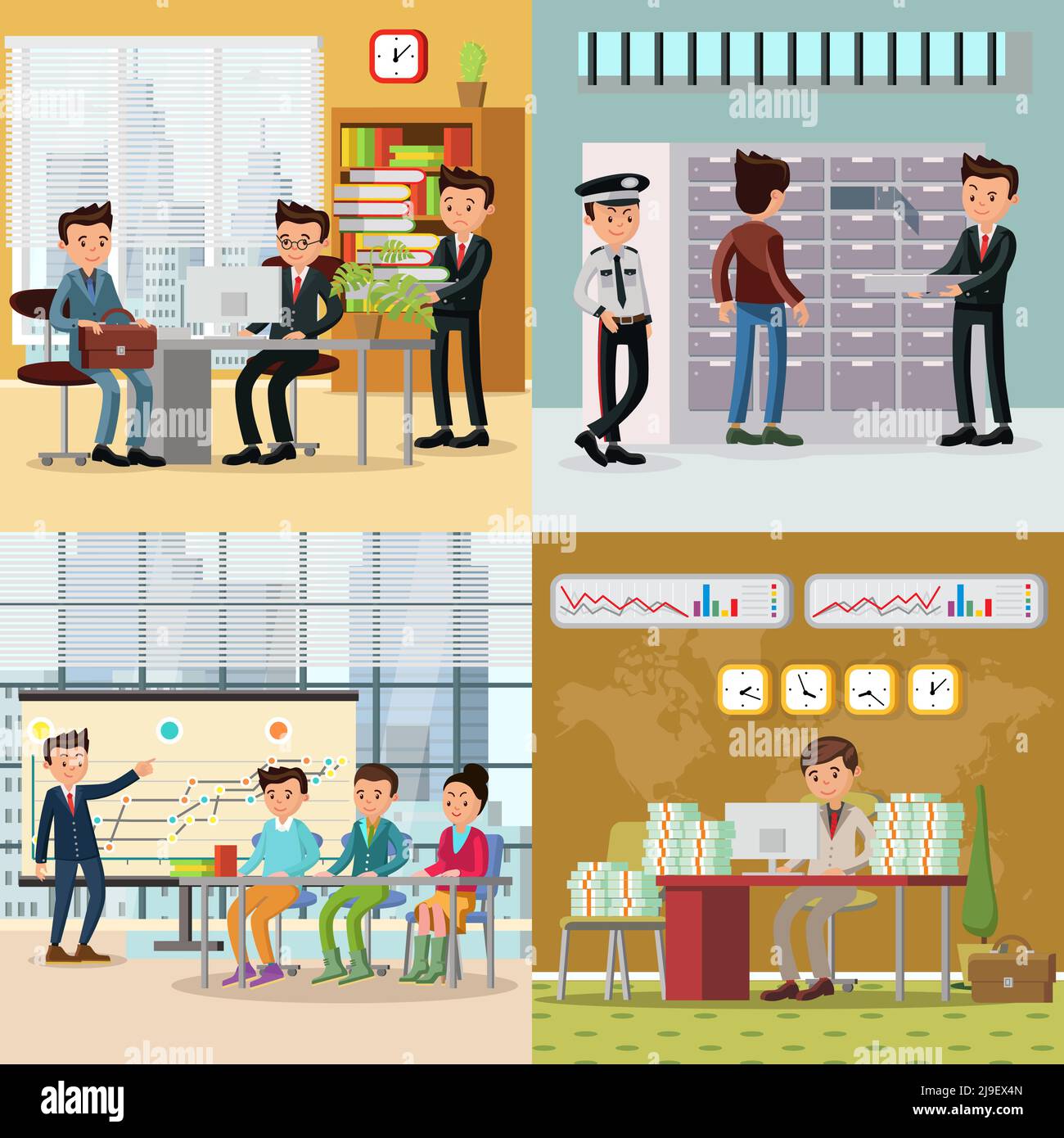 Concept d'affaires coloré avec coffre-fort de négociations, location de conférence et homme d'affaires prospère travaillant dans l'illustration de vecteur de bureau Illustration de Vecteur Concept d'affaires coloré avec coffre-fort de négociations, location de conférence et homme d'affaires prospère travaillant dans l'illustration de vecteur de bureau Illustration de Vecteur