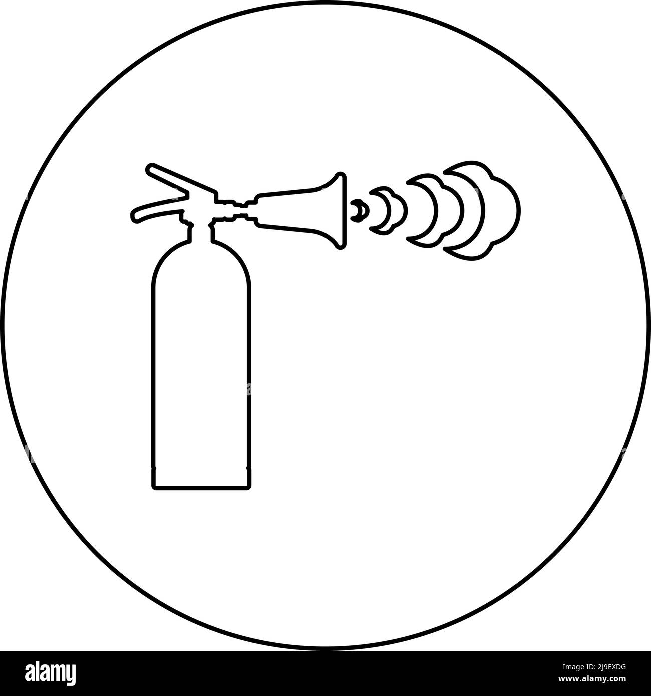 L'extincteur en action avec le jet de bulles de mousse pour l'extinction met hors de l'icône de lutte contre l'incendie dans le cercle rond image vectorielle de couleur noire Illustration de Vecteur