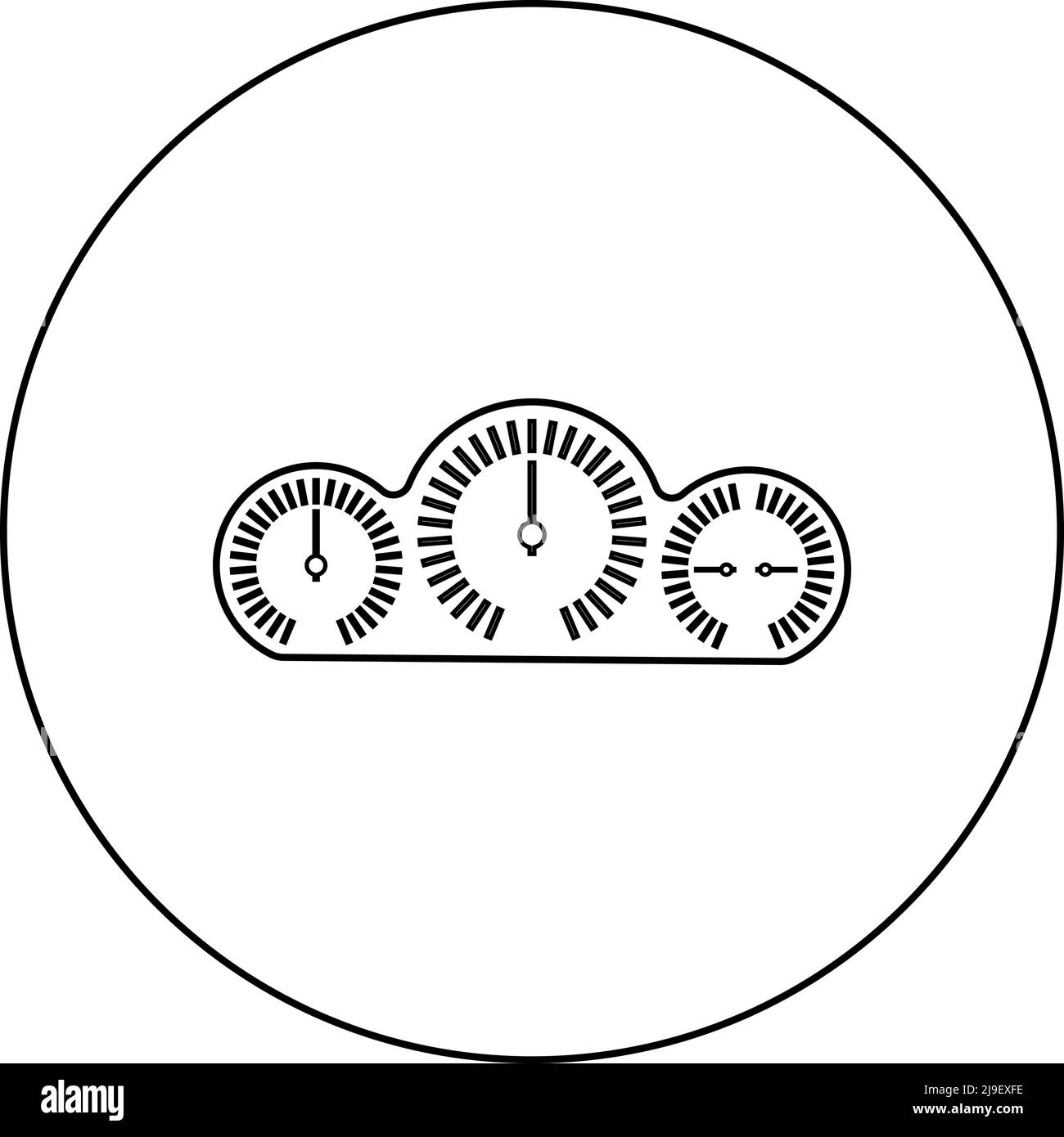 Tableau de bord affichage de la vitesse du panneau de voiture avec icône de jauge en cercle rond noir couleur vecteur illustration image contour ligne de contour fin style simple Illustration de Vecteur
