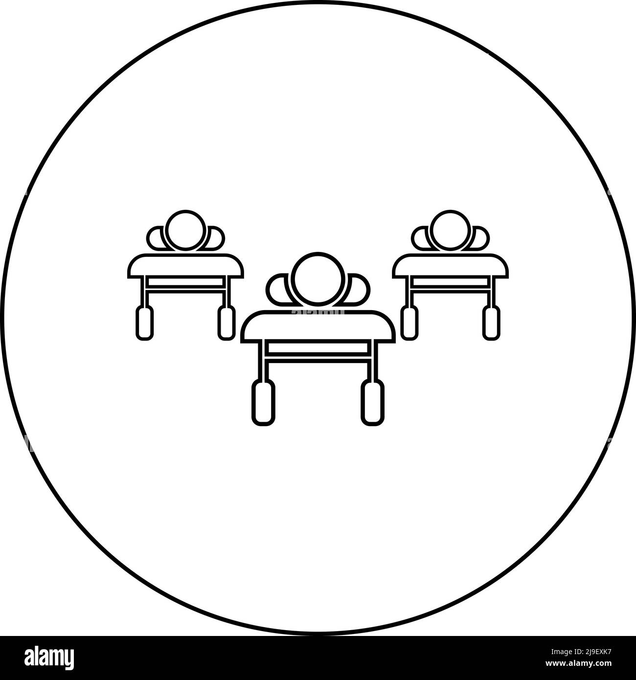 Patients sur les canapés est couché hôpital pandémie concept clinique épidémique icône dans le cercle rond noir couleur vecteur illustration contour de l'image Illustration de Vecteur