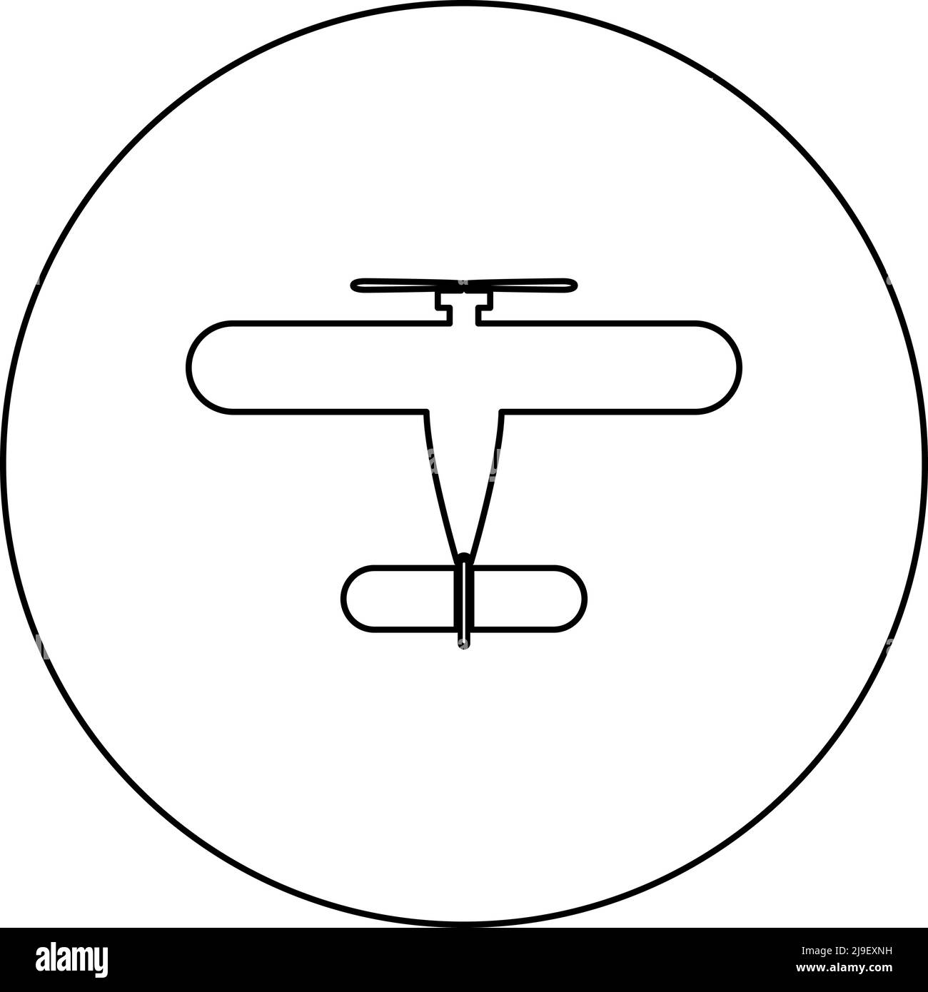 Propelier avion rétro vintage petit avion simple icône moteur en cercle rond noir couleur vecteur illustration image contour ligne fine style Illustration de Vecteur