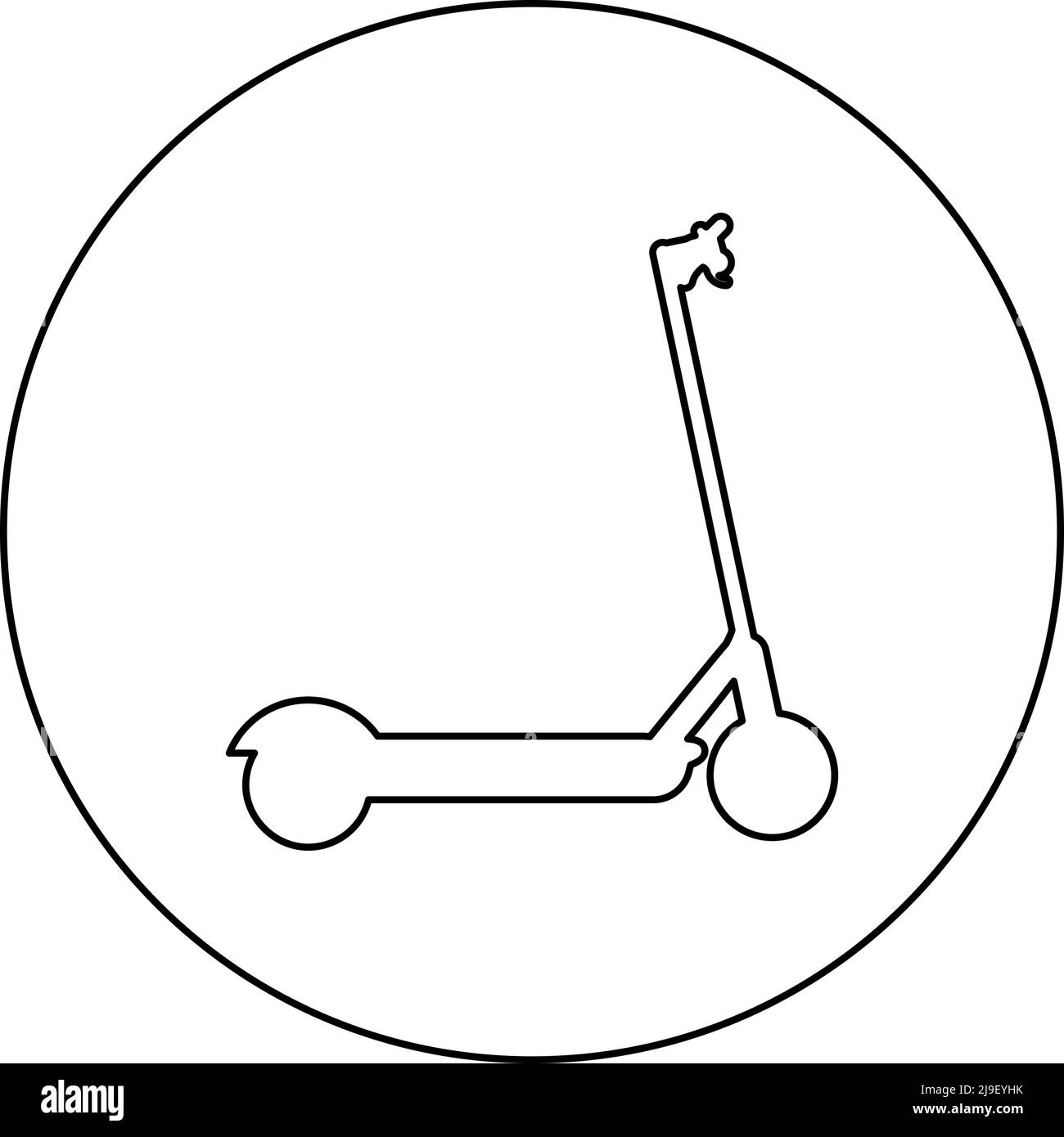Scooter électrique technologie moderne kick ECO transport pour ville Trotinette icône en cercle rond noir couleur vecteur illustration contour Illustration de Vecteur