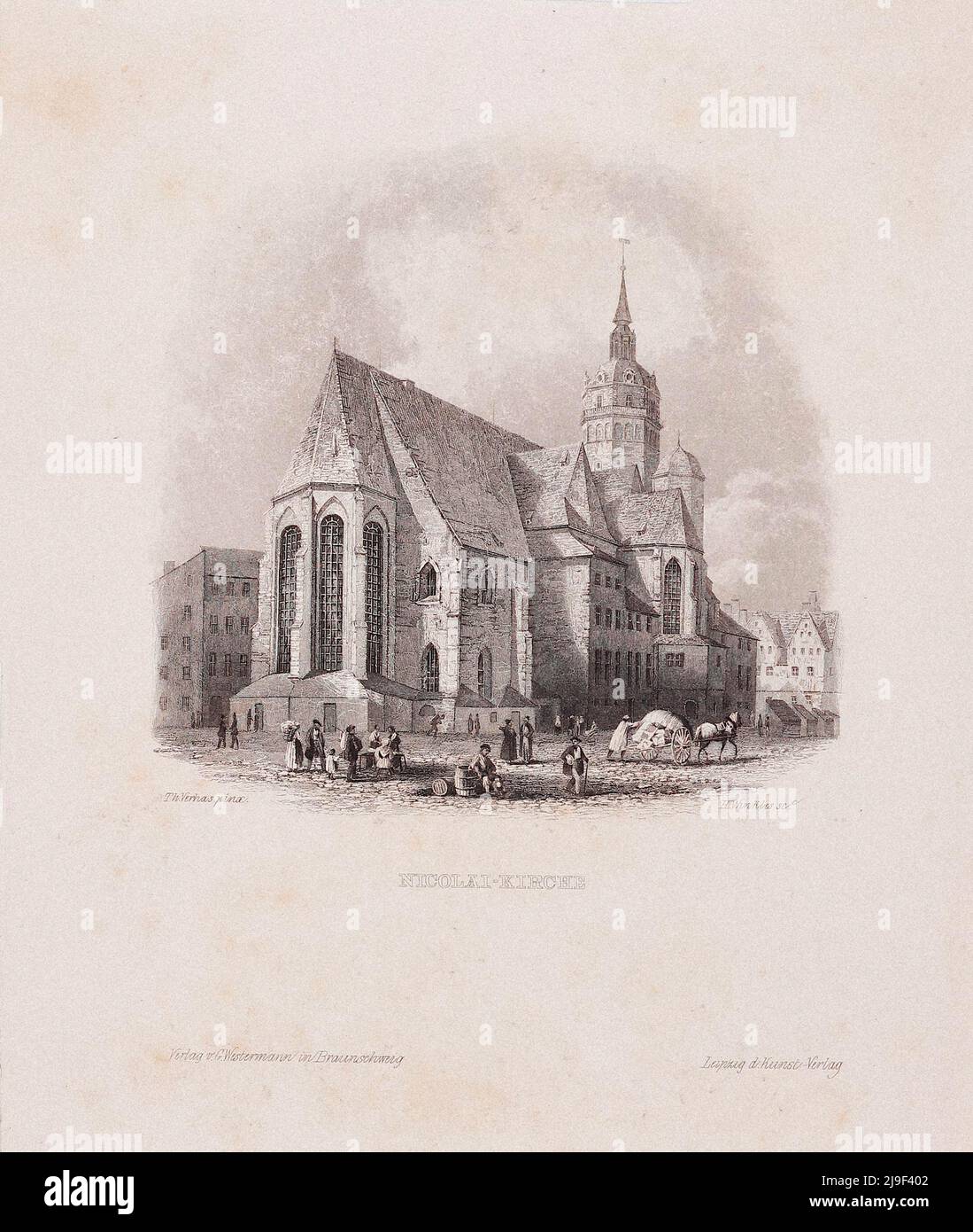 Gravure datant du 19th siècle de l'église Saint-Nicolas de Leipzig. Allemagne l'église Saint-Nicolas (en allemand : Nikolaikirche) est l'une des principales églises de Banque D'Images