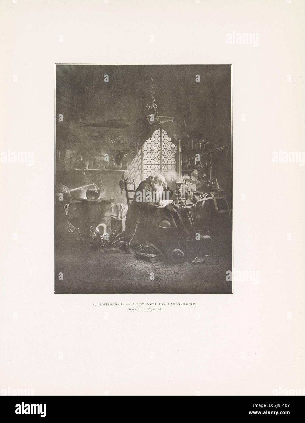 Engraivng de Faust dans son laboratoire, Frédéric Boissonnas, 1896 Banque D'Images