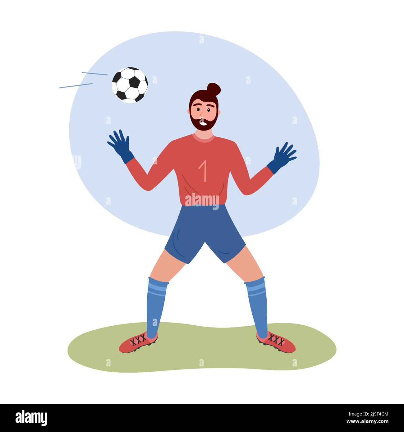 Gardien de but de football isolé. Gardien de but de football qui se déjoue et attrape le ballon. Illustration vectorielle plate d'un homme professionnel qui joue au football. Illustration de Vecteur