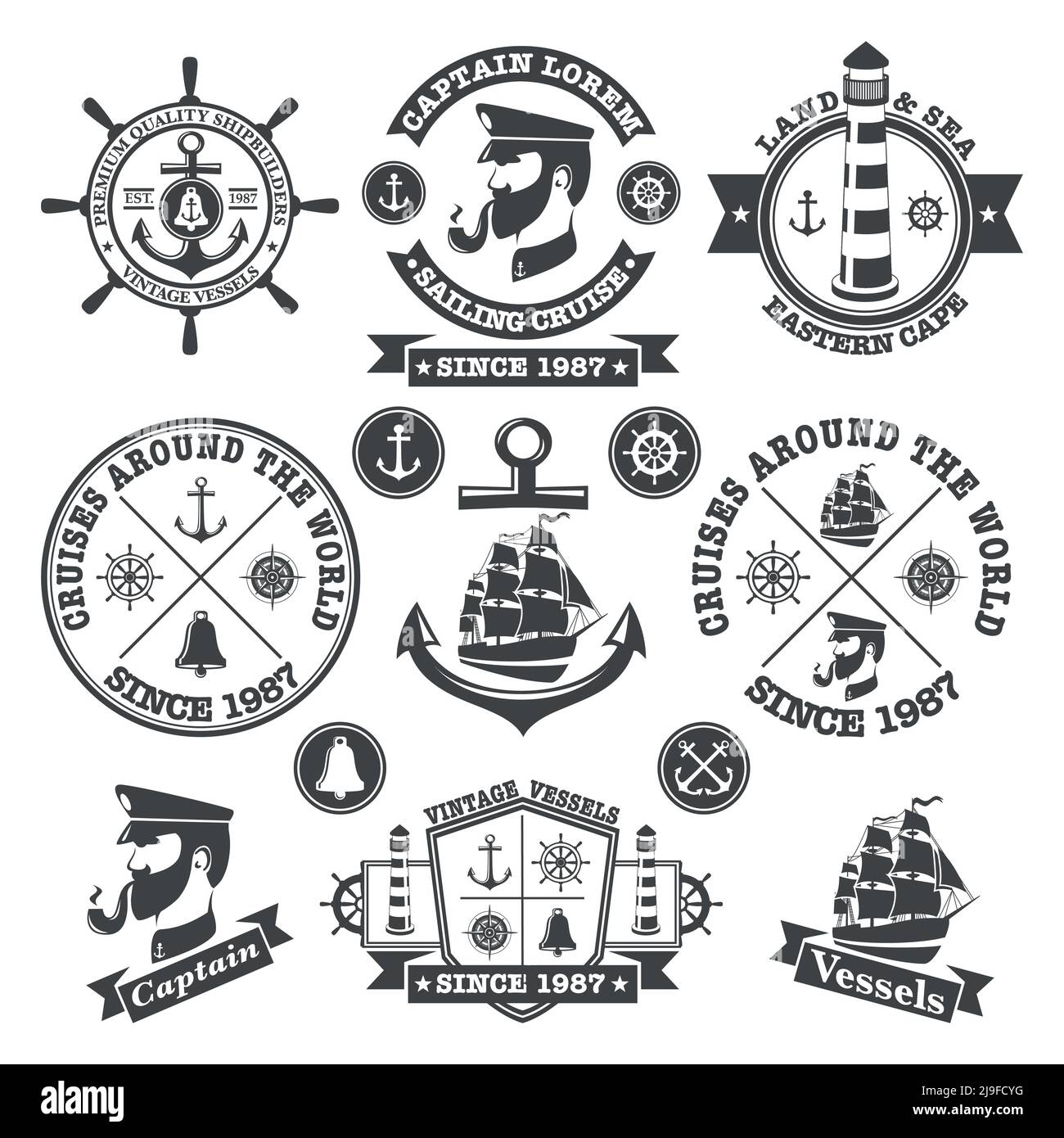 Ensemble d'étiquettes nautique vintage, icônes et d'éléments de conception Illustration de Vecteur