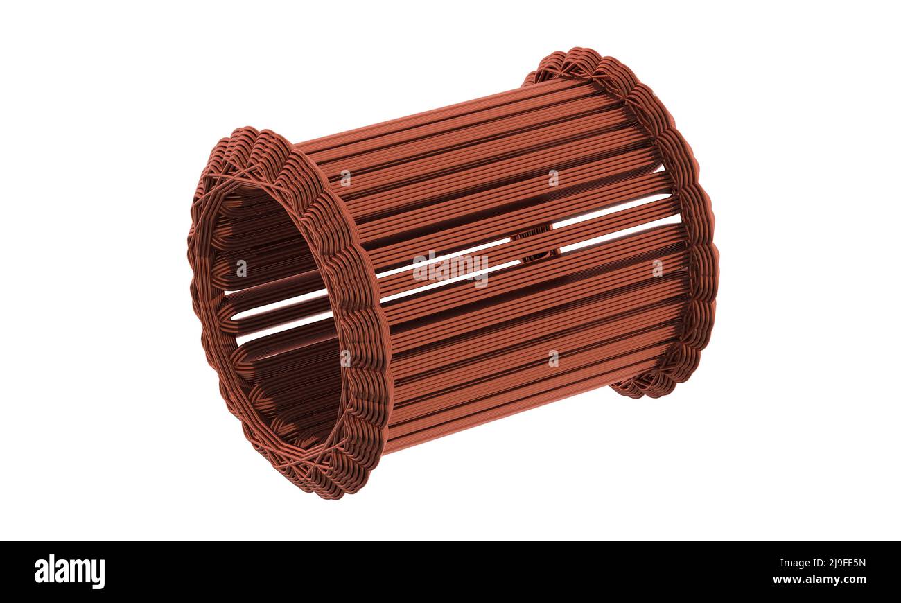 Bobine en cuivre du stator de moteur électrique isolée sur fond blanc 3D rendu Banque D'Images