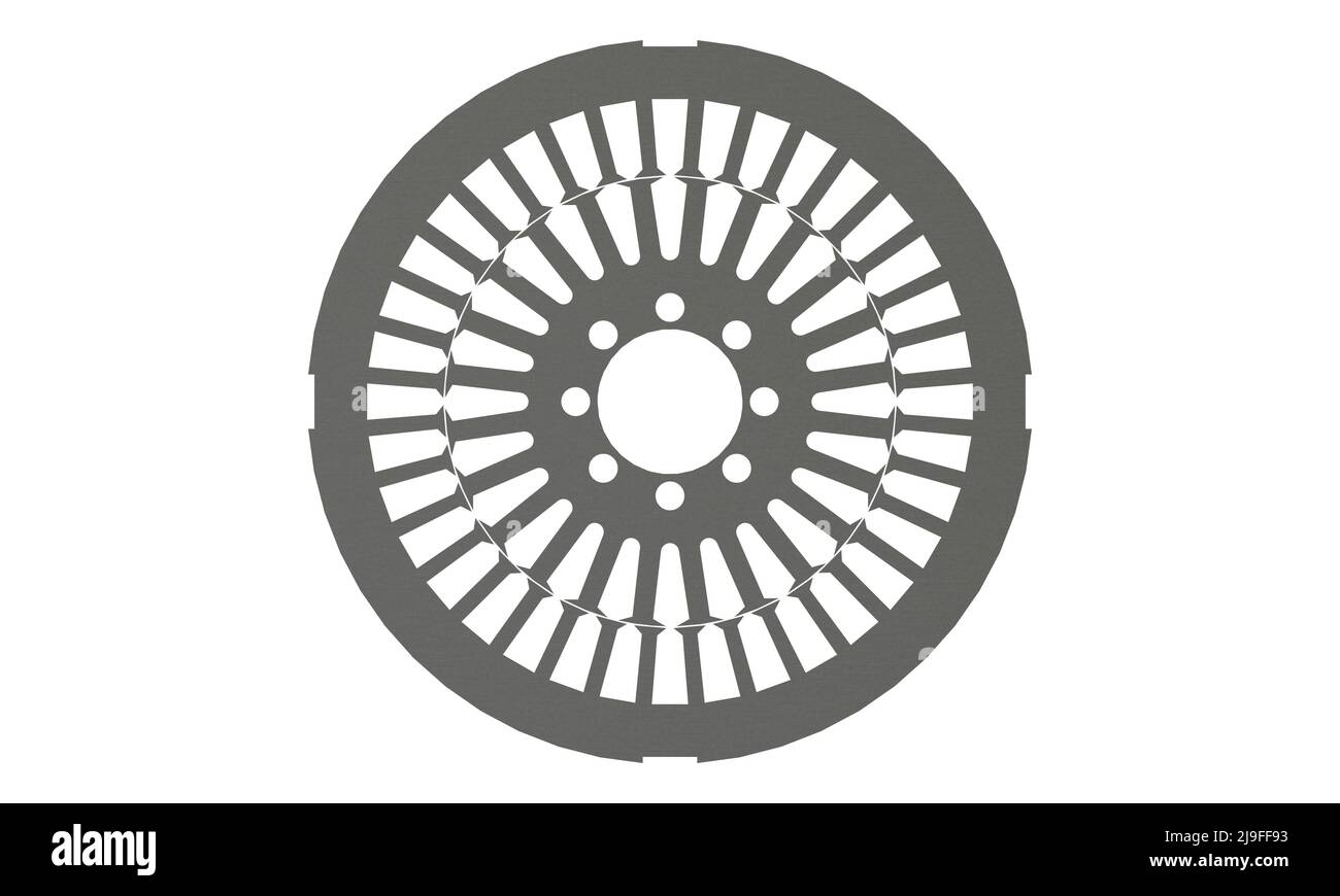 Plaque de stator et de rotor pour moteur électrique, illustration 3D isolée sur fond blanc Banque D'Images