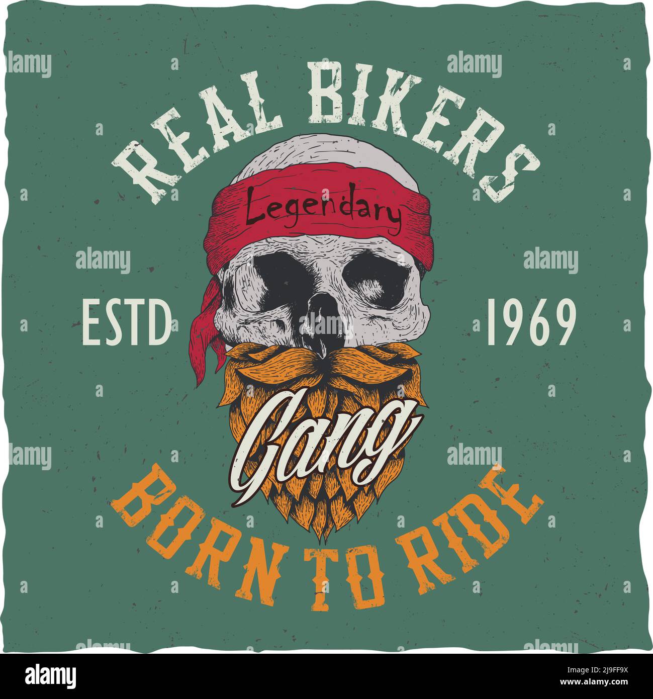Affiche de vrais motards avec des mots gang Born to Ride avec illustration du vecteur crânien Illustration de Vecteur