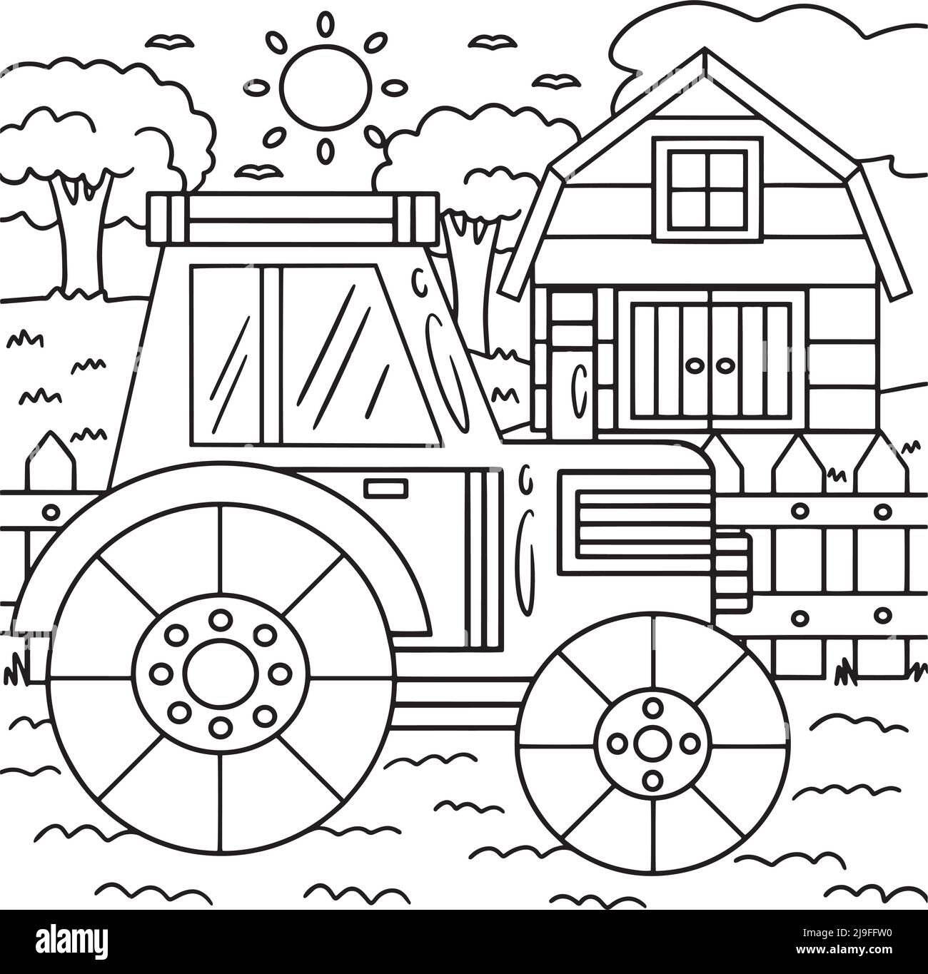 Page de coloriage du tracteur pour enfants Illustration de Vecteur