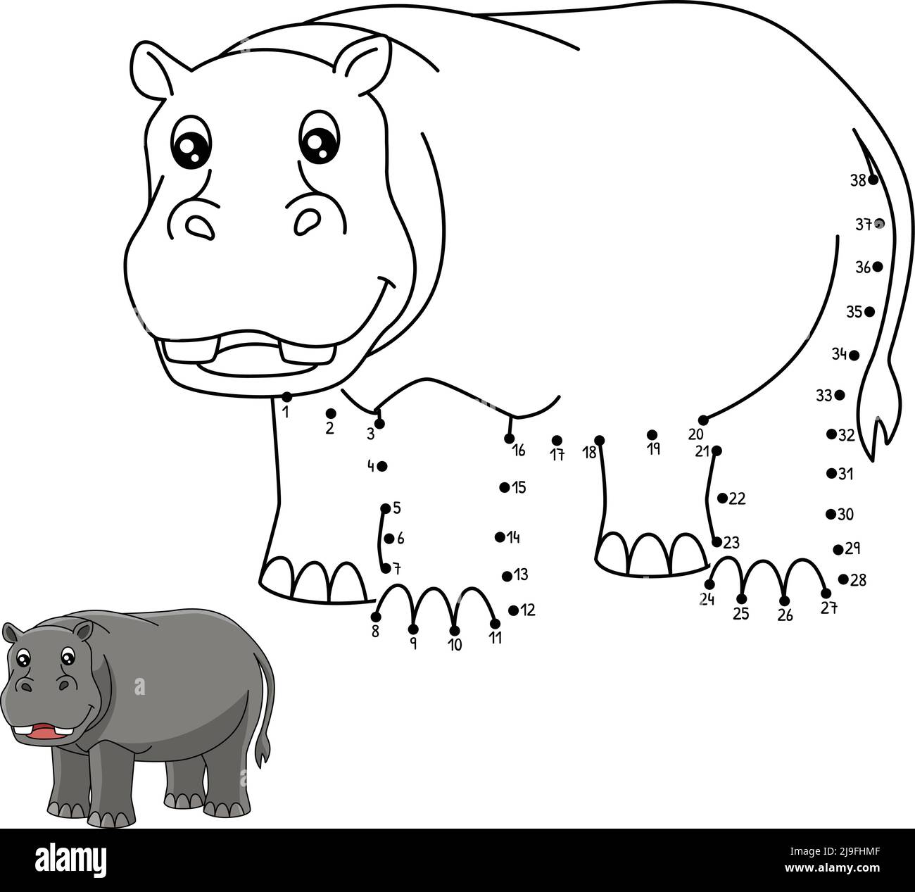 Page de coloriage Hippo point à point pour enfants Illustration de Vecteur
