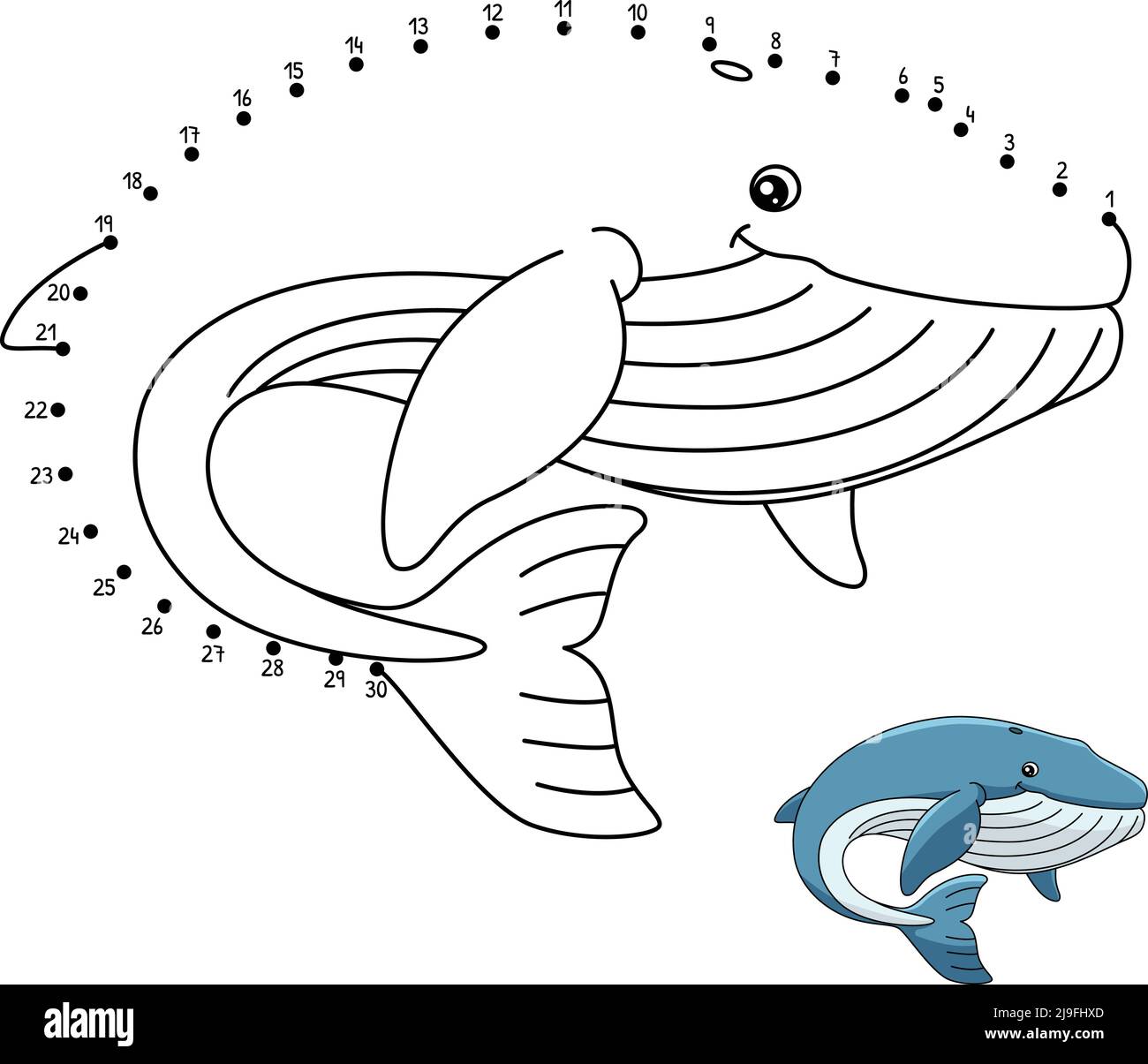 Page de coloriage des baleines bleues point à point pour enfants Illustration de Vecteur