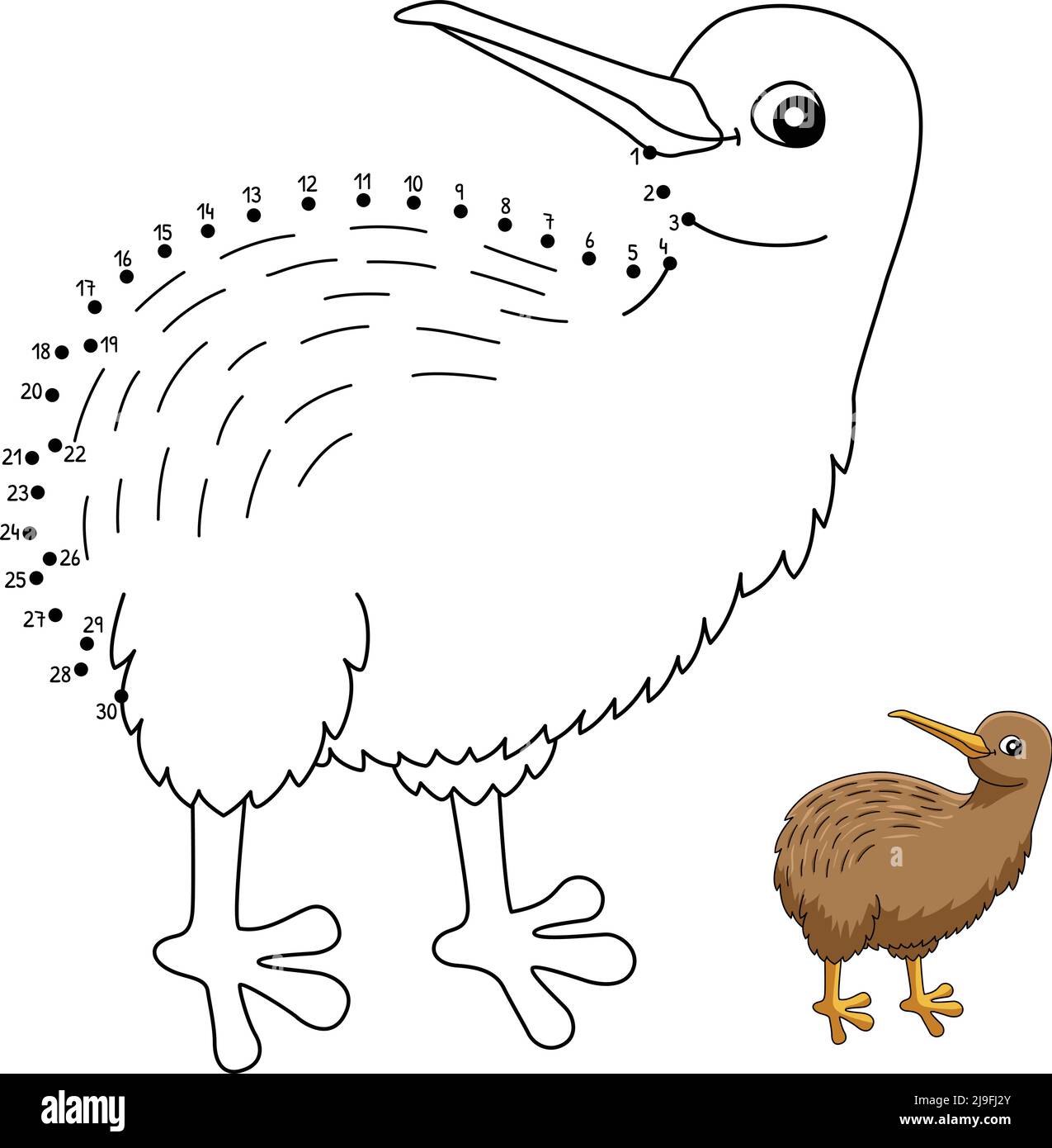 Page de coloriage d'animaux Kiwi point à point pour enfants Illustration de Vecteur