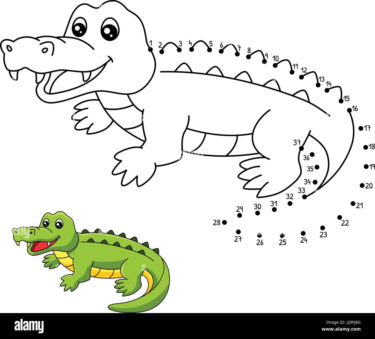 Page de coloration de crocodile point à point pour enfants Illustration de Vecteur