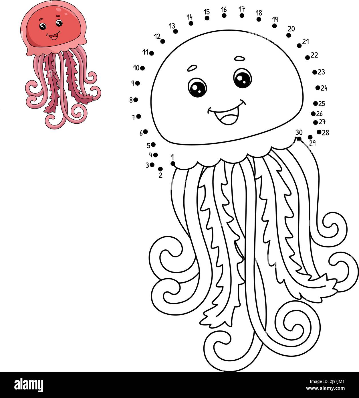 Page de coloriage de méduses point à point pour enfants Illustration de Vecteur