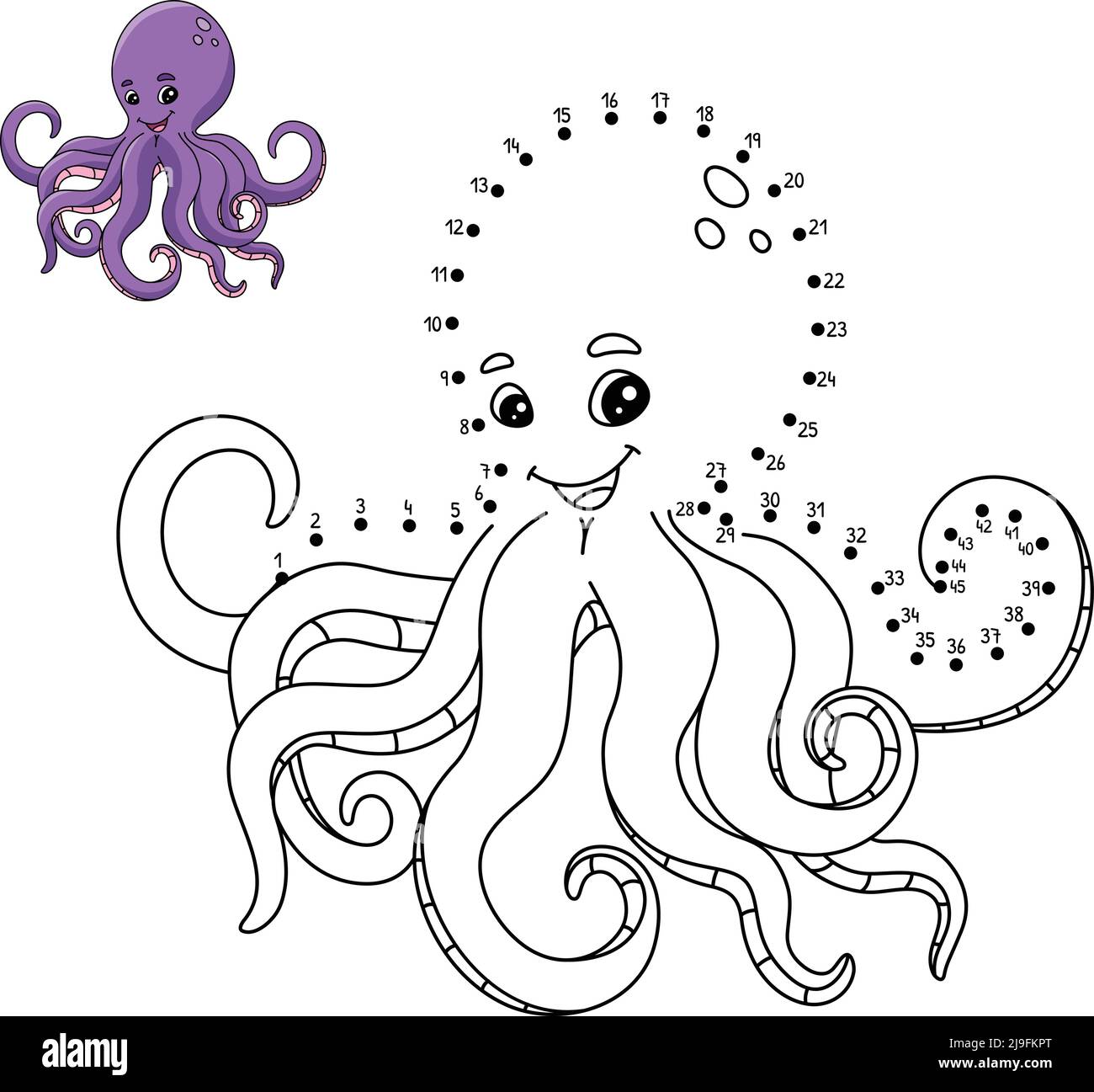 Page de coloriage d'Octopus point à point pour enfants Illustration de Vecteur