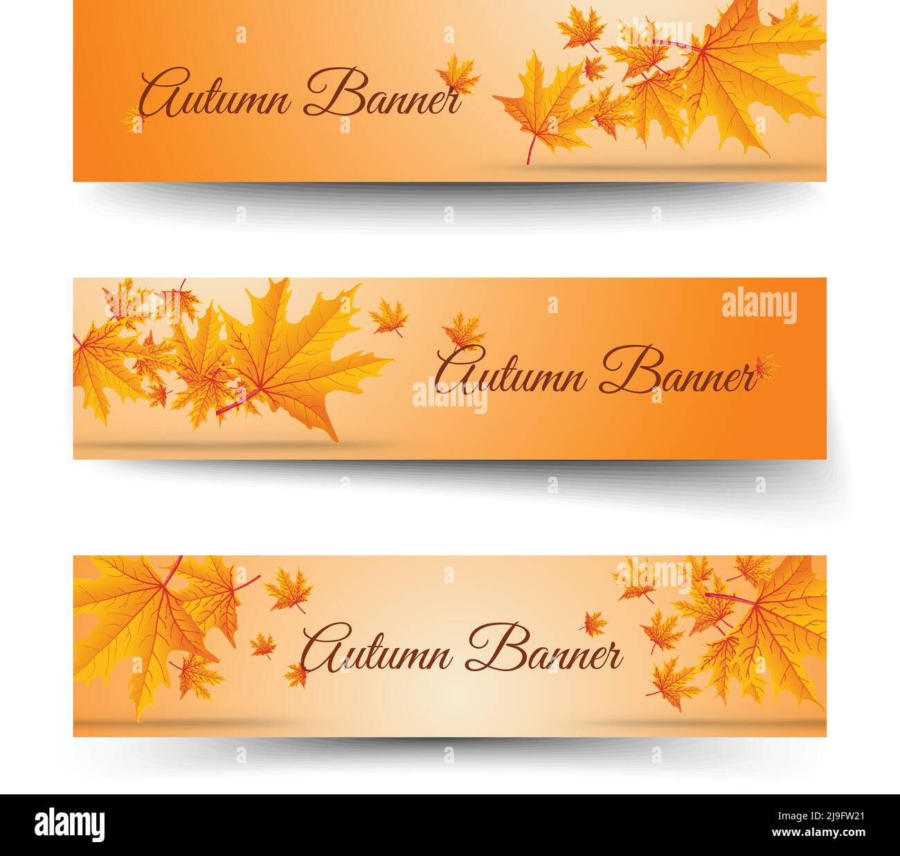 Banderoles horizontales d'automne florales avec inscriptions et orange tombant réaliste illustration vectorielle de feuilles d'érable sur fond clair Illustration de Vecteur