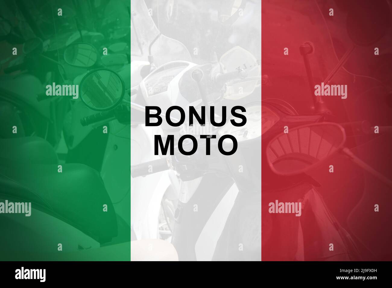 Drapeau italien avec le texte « Bonus moto » Banque D'Images