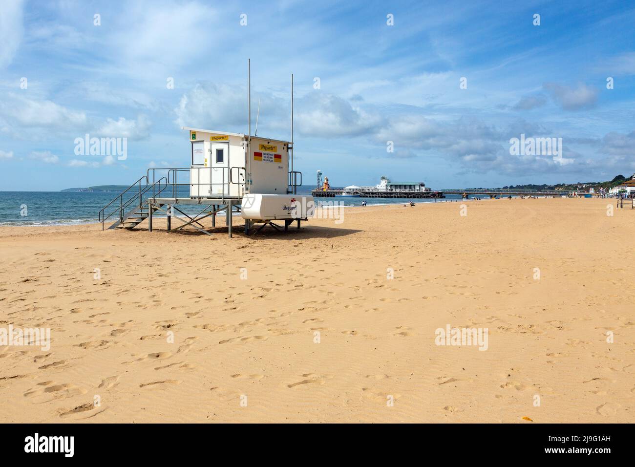 Refuge des sauveteurs, Bournemouth Beach, Dorset, Angleterre, Royaume-Uni. Banque D'Images