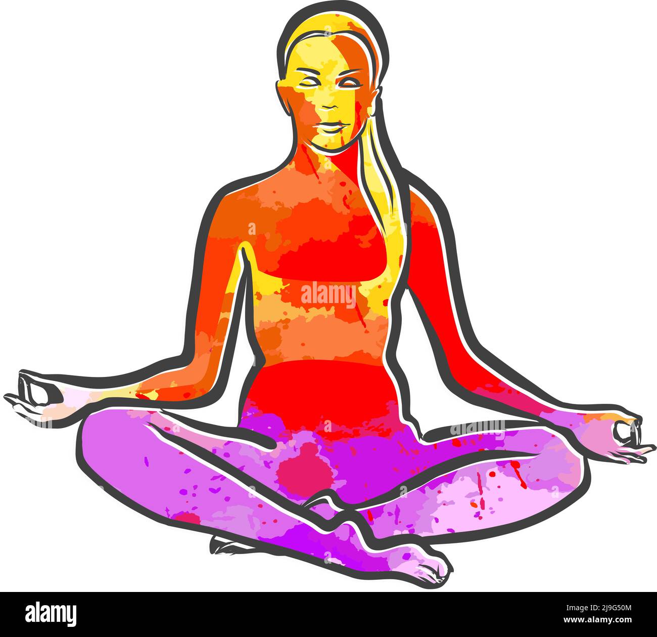 Logo coloré Siddhasana Perfect Yoga. Illustration vectorielle réalisée à la main. Parfait pour le marketing de site Web et les impressions. Illustration de Vecteur