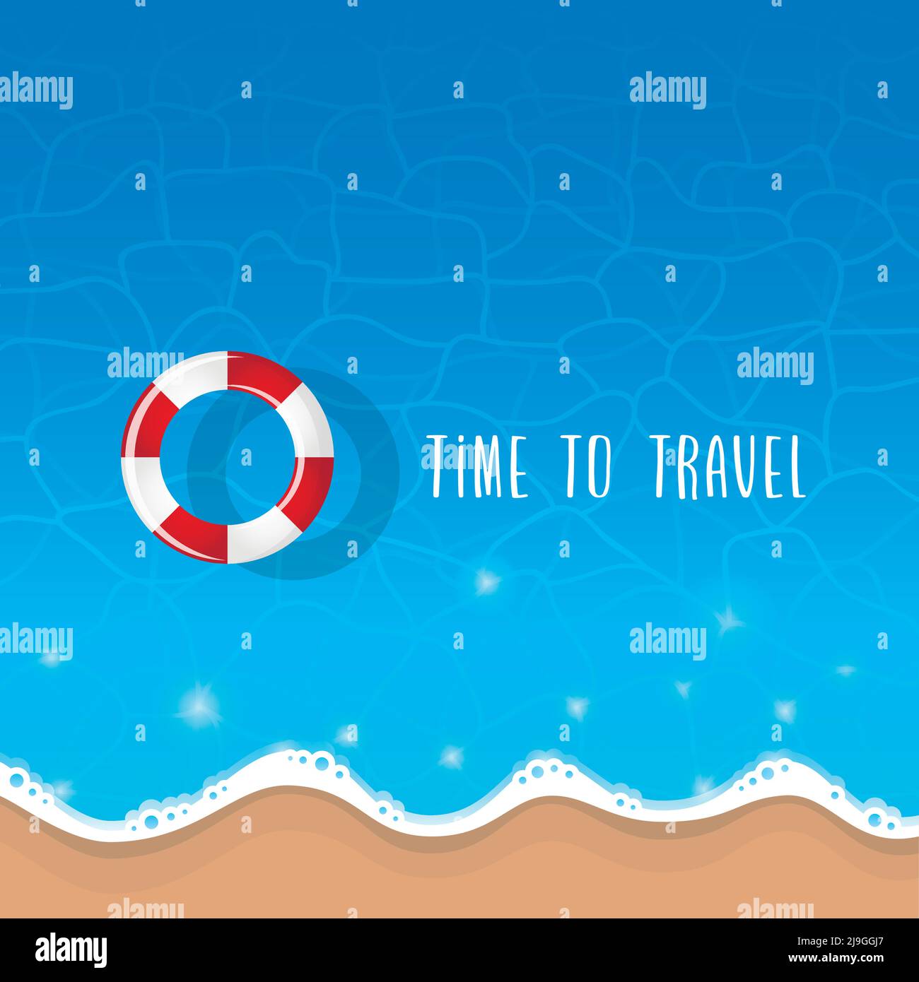 bouée de sauvetage rouge et blanche, anneau flottant dans l'eau bleue sur la plage Illustration de Vecteur