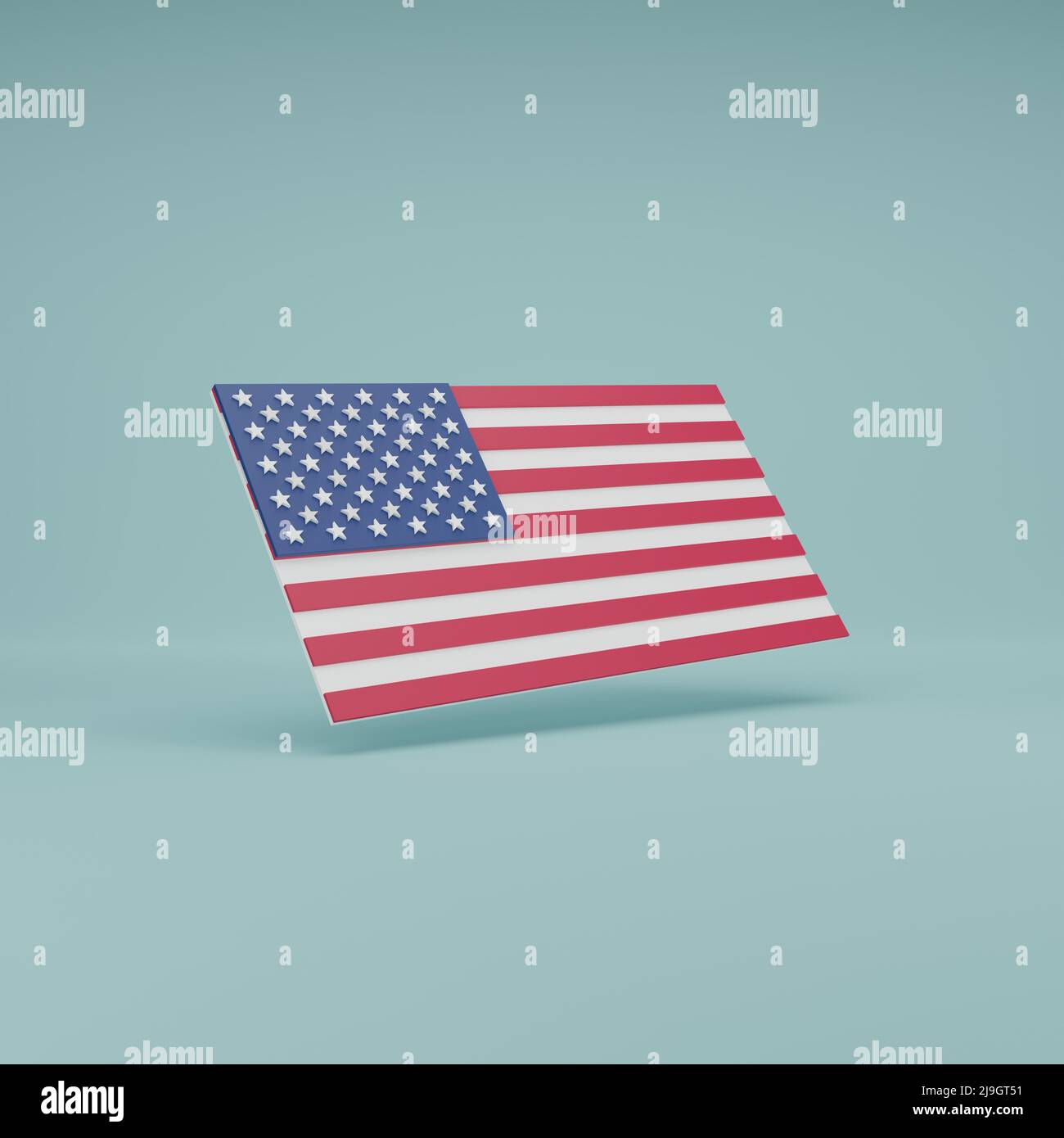Drapeau national minimal des États-Unis d'Amérique avec 50 étoiles et 13 bandes horizontales alternées 3D en faisant l'illustration Banque D'Images