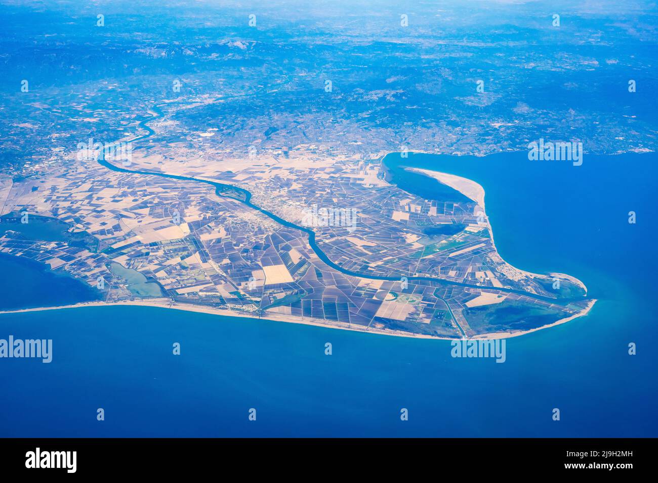 Vue aérienne du delta de l'Ebro, Catalogne, Espagne Banque D'Images