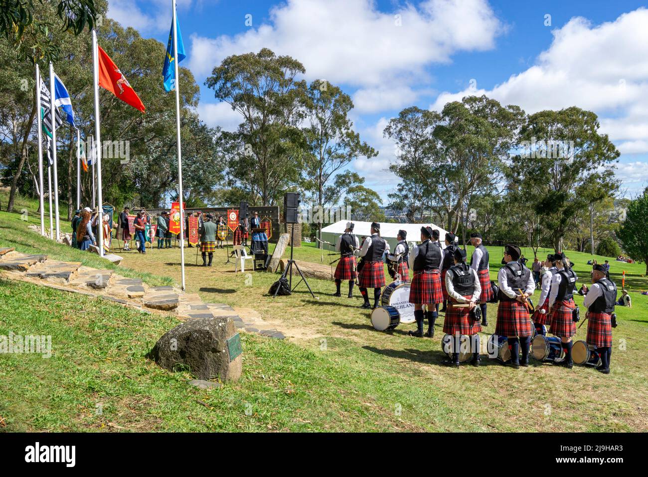 Rassemblement des bannières Clan au Glen Innes Celtic Festival NSW Banque D'Images