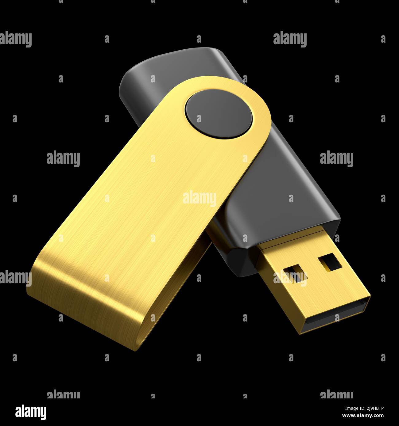 Clé USB portable pour espace de travail isolé sur fond noir Banque D'Images