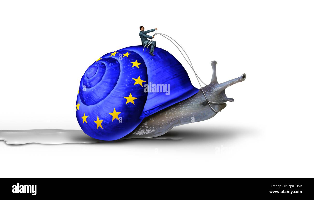Ralentir l'économie de l'Union européenne et de l'UE et ralentir la croissance économique de l'Europe en tant que défi financier de l'euro ou problèmes de stagflation et ralentissement politique. Banque D'Images