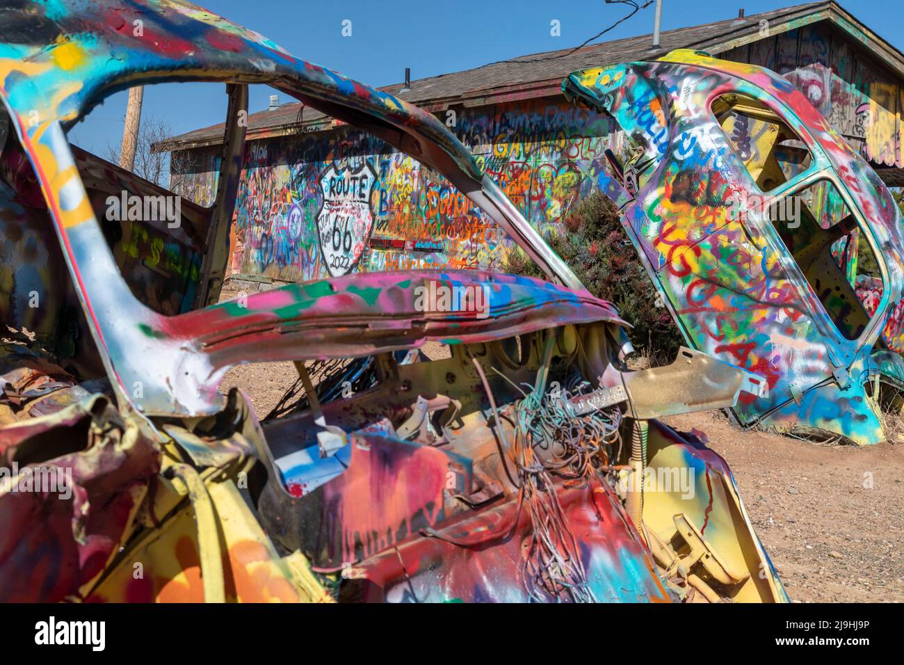 Conway, Texas - le Slug Bug Ranch, où plusieurs vieux coléoptères Volkswagen sont partiellement enterrés dans le sol. Le Slug Bug Ranch est une imitation du Banque D'Images