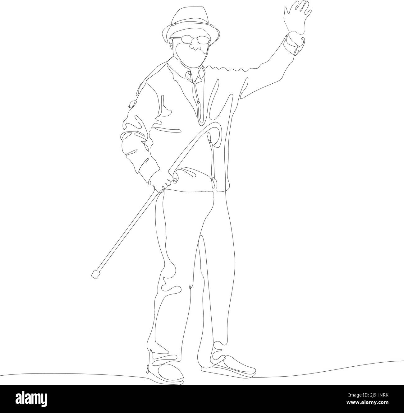 homme âgé tenant une canne et agitant Illustration de Vecteur