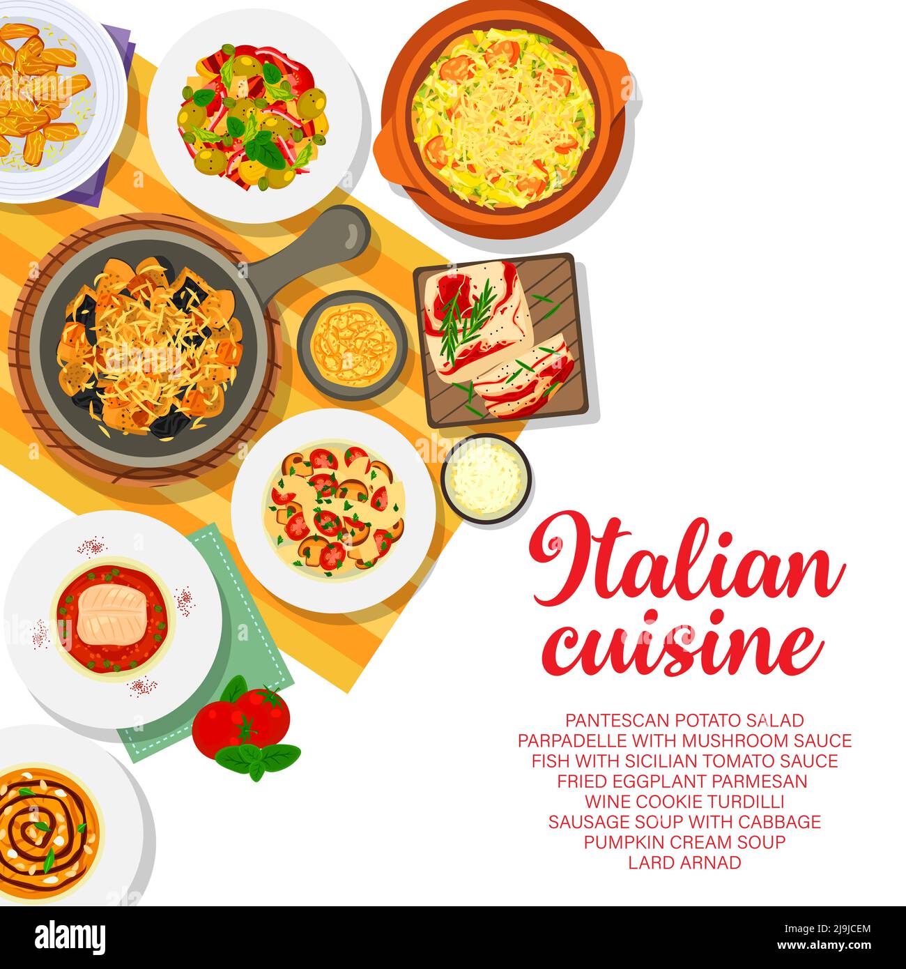 Menu italien, plats italiens de pâtes et plats traditionnels, Vector