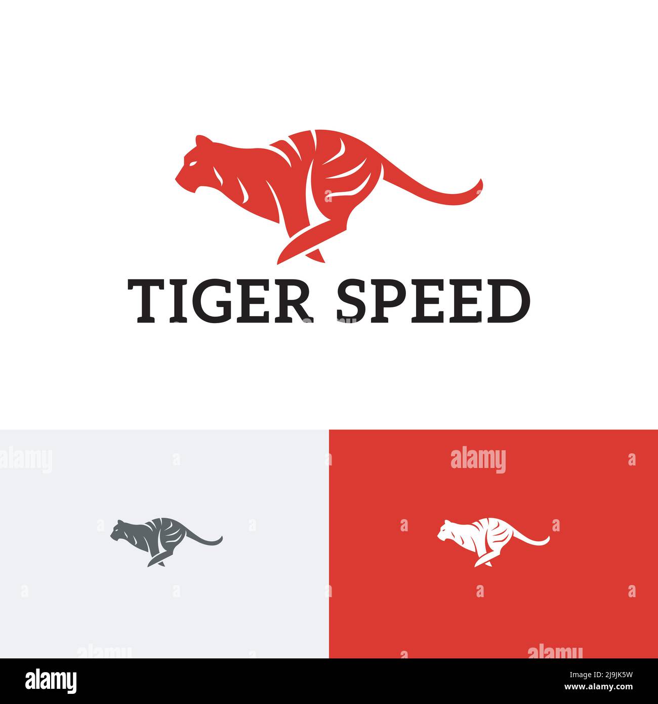Logo Run Tiger Silhouette Fast Quick Speed Animal Illustration de Vecteur
