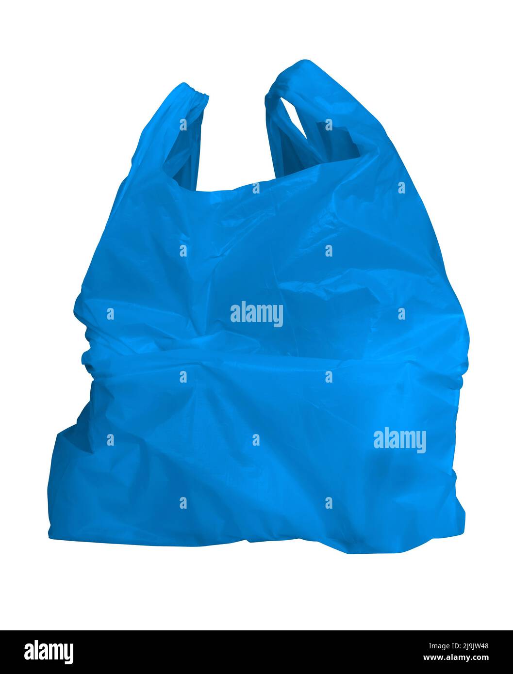 Sac plastique bleu isolé sur blanc. Masque inclus. Banque D'Images