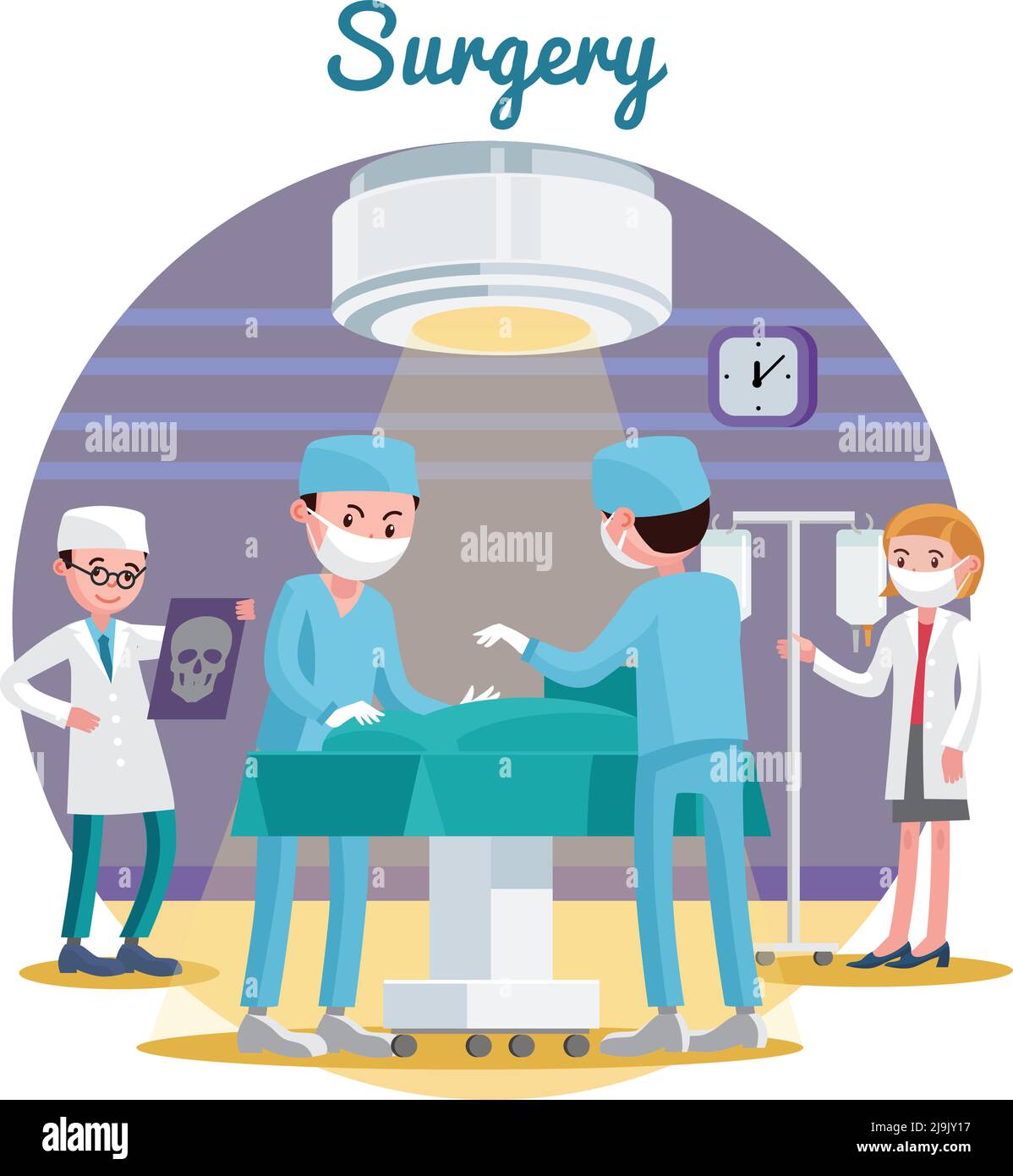 Composition plate de chirurgie médicale avec médecins et infirmier assistant illustration vectorielle de la salle d'opération Illustration de Vecteur