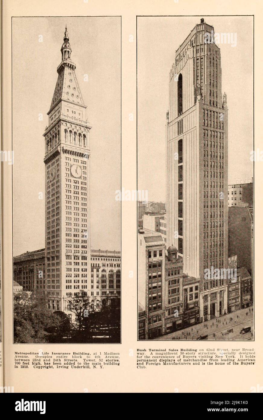 Metropolitan Life Insurance Building (1 Madison Avenue); Bush terminal Sales Building on 42nd Street from the book ' New York Illustrated ' Date de publication 1916 Publisher New York : Success postal Card Co Banque D'Images