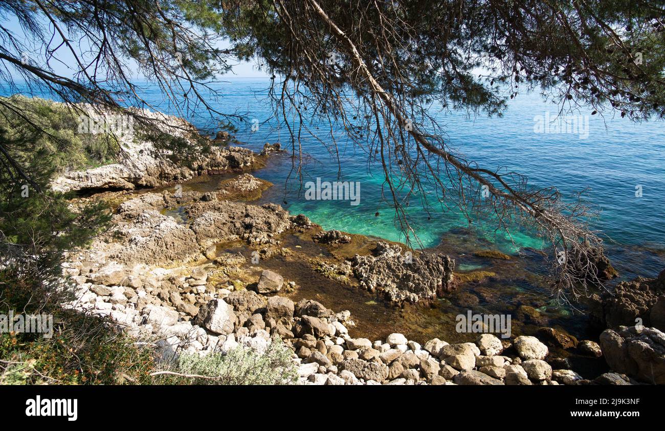 Mer Méditerranée bleue sur le Cap d'Antibes, cap d'Antibes, côte d'azur, France Banque D'Images