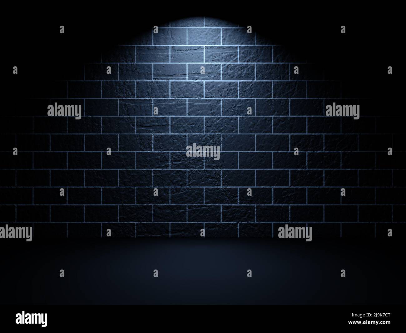 Mur en pierre abstrait foncé et espace sombre vierge. Pièce sombre et lumière de spot dans la nuit.3D illustration. Banque D'Images