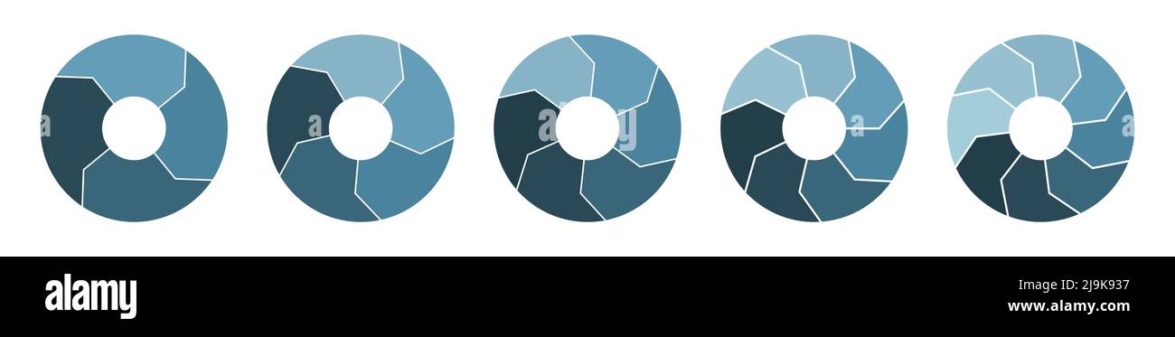 Ensemble d'icônes de circulation de cycle de vie avec 4, 5, 6, 7, 8 flèches. Les parties épaisses tournent l'infographe. Infographies cercles bleu acier marine. Illustration vectorielle plate. Illustration de Vecteur