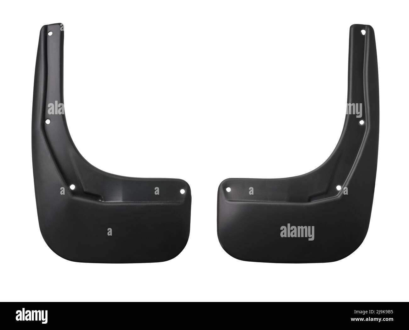 Vue avant de deux nouveaux garde-boue noirs isolés sur blanc Banque D'Images