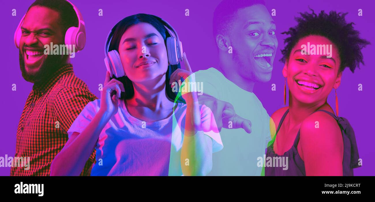 Collage coloré pour les personnes du millénaire multiracial qui profitent de la vie Banque D'Images