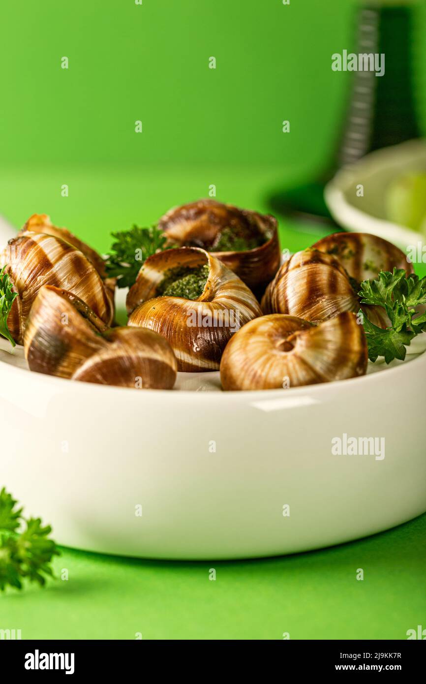 Escargots d'escargots de Bourgogne avec beurre aux herbes à l'ail Banque D'Images
