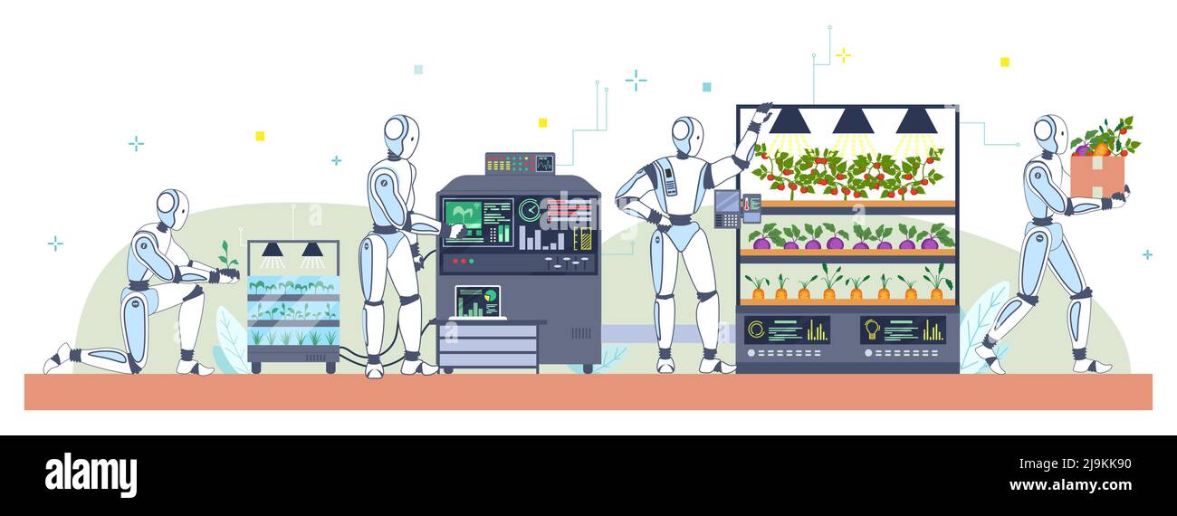 Illustration du vecteur plat de la ferme intelligente de contrôle ai Illustration de Vecteur