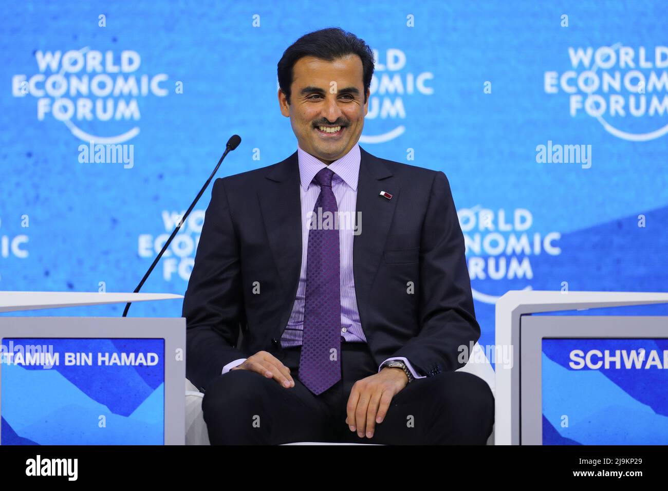Davos, Suisse. 23rd mai 2022. Emir du Qatar Sheikh Tamim bin Hamad Al Thani assiste à la réunion annuelle 2022 du Forum économique mondial (FEM) à Davos, Suisse, le 23 mai 2022. La réunion annuelle 2022 du FEM se tient ici du 22 au 26 mai. Credit: Zheng Huansong/Xinhua/Alay Live News Banque D'Images